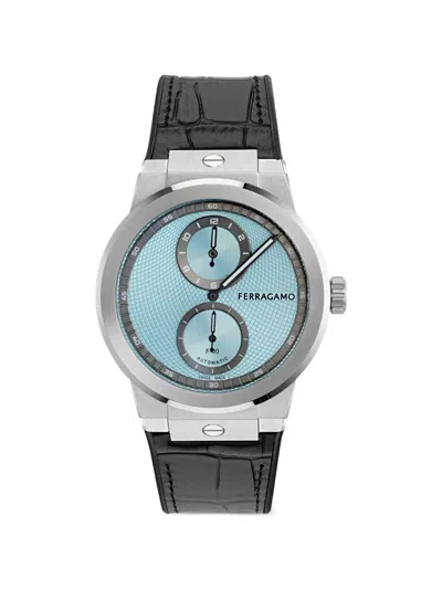 Ferragamo Montre F-80 Auto Manufacture Bleu In Black