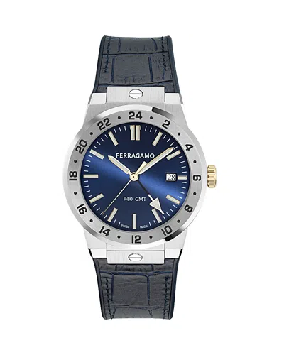 Ferragamo F-80 Classic Gmt Leather Watch, 41mm In Multi