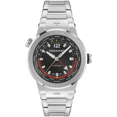 Ferragamo F-80 Gmt Worldtime Bracelet Watch, 43mm In Stainless Steel
