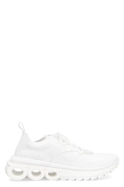 Ferragamo Mesh Pull Tab Round Toe Sneakers In White