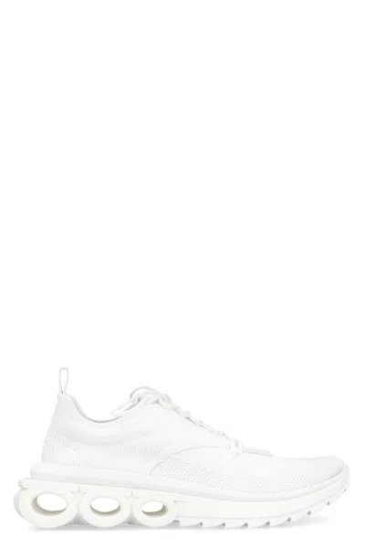 Ferragamo Nima Knitted Recycled-polyester Low-top Trainers In Bianco Ottico