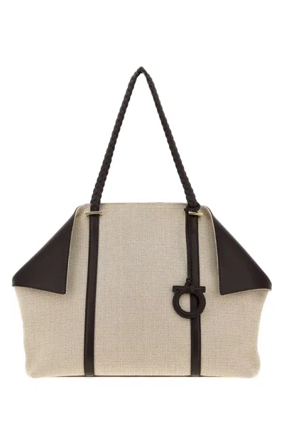 Ferragamo Fabric Scarf-style Shopping Handbag, 40 X 31 X 18 Cm With 25 Cm Handle Height In Multicoloured