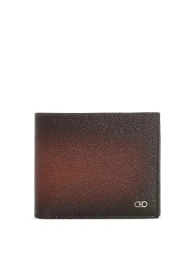 Ferragamo Faded Effect Grained Leather Bi-fold Wallet In Brown