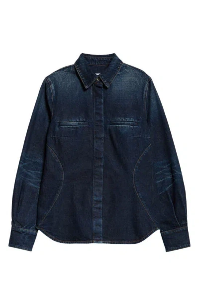 Ferragamo Faded Long Sleeve Denim Shirt Jacket In Distressed
