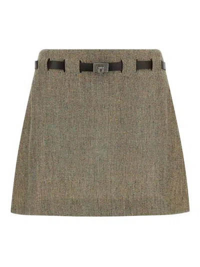 Ferragamo Belted Pleated Short Skirt In Multi