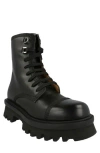 Ferragamo Faraway Lug Sole Combat Boot In Black