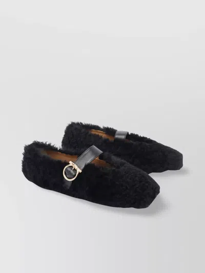Ferragamo Faux Fur Leather Strap Ballerina Shoes