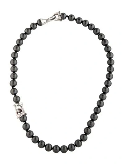 Pre-owned Ferragamo Faux Pearl Collar Necklace, 16.25" In Grey