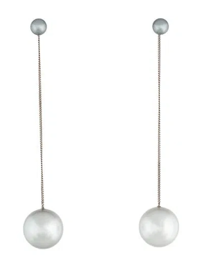 Pre-owned Ferragamo Faux Pearl Drop Earrings In Gray