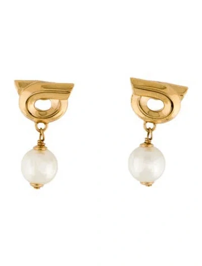Pre-owned Ferragamo Faux Pearl Gancio Drop Earings In Multicolor