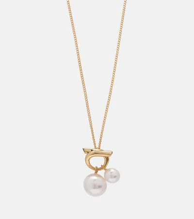 Ferragamo Faux Pearl Pendant Necklace In Gold