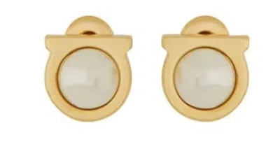 Ferragamo Faux-pearl Post-back Earrings In Gold