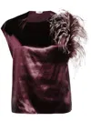 Ferragamo Asymmetric Top With Feather Bouquet In Purple