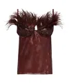 Ferragamo Feather-detailed Organza Camisole Top In Red