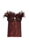 Ferragamo Feather-detailed Organza Camisole Top In Burgundy