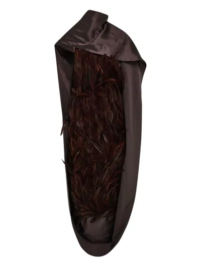 Ferragamo Feather-embellished Satin Dress In Brown