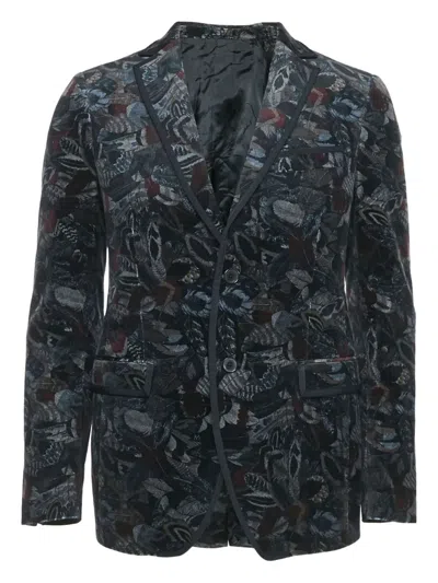 Pre-owned Ferragamo Feather-print Velvet Blazer In Black
