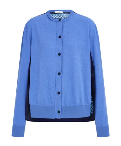 Ferragamo Feather Show Print Crew-neck Cardigan In Blue