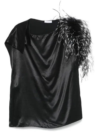 Ferragamo Asymmetrisches Oberteil Mit Federbesatz In Black
