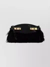 Ferragamo Black Leather And Feathers Hug Clutch