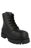 Ferragamo Rubberized Leather Combat Boots In Black