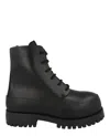 Ferragamo Rubberized Leather Combat Boots In Black