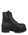 Ferragamo Rubberized Leather Combat Boots In Black