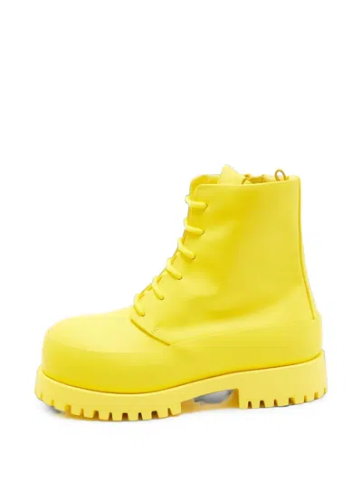 Pre-owned Ferragamo Fede Combat Boots In Yellow