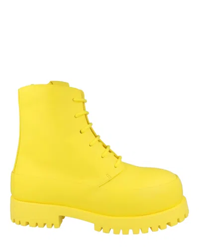 Ferragamo Fede Leather Combat Boots In Yellow