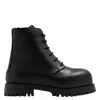 Ferragamo Rubberized Leather Combat Boots In Black