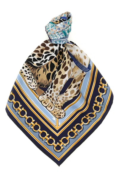 Ferragamo Silk Leopard Motif Scarf In Multi