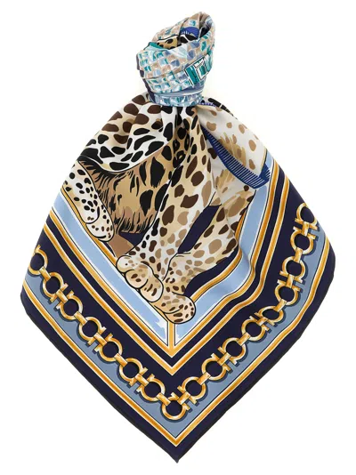 Ferragamo Silk Leopard Motif Scarf In Multi