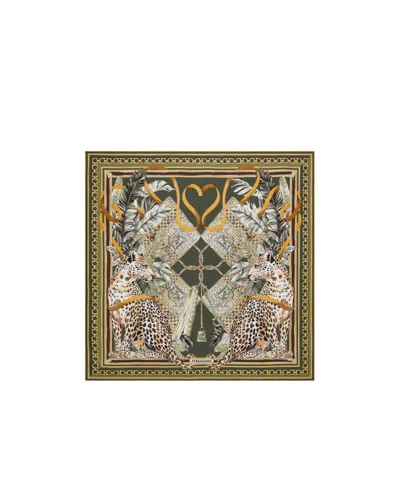 Ferragamo Feline Print Silk Foulard In Green