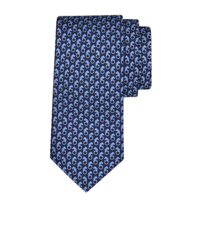 Ferragamo Feline Print Silk Tie In Blue