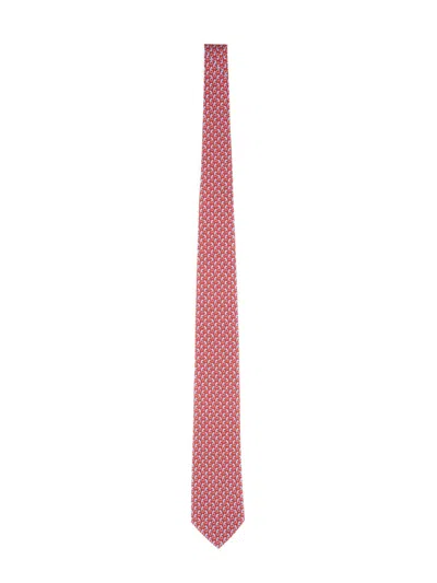 Ferragamo Feline Print Tie In Red