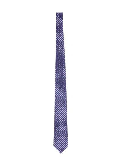 Ferragamo Feline Print Silk Tie With Vibrant Design In Blue