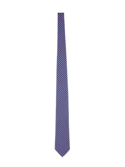 Ferragamo Feline Print Silk Tie With Vibrant Design In Blue