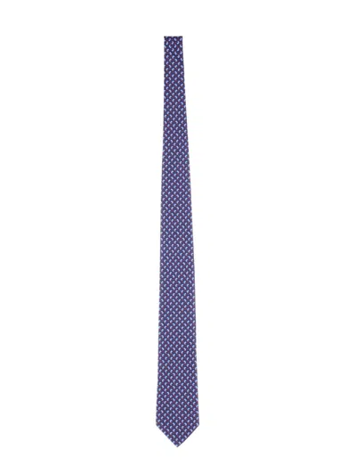 Ferragamo Feline Print Silk Tie With Vibrant Design In Blue