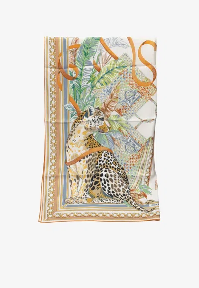 Ferragamo Feline Printed Silk Scarf In Neutral