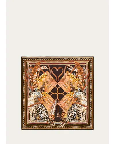 Ferragamo Feline-print Silk Foulard In White