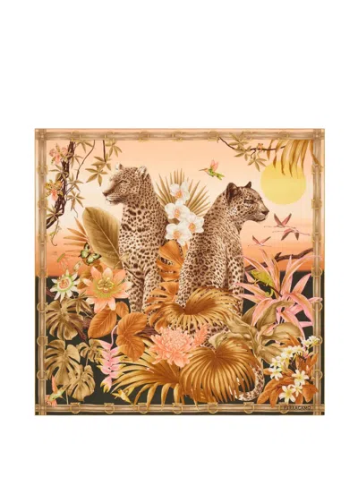 Ferragamo Felines Print Silk Scarf In Multi