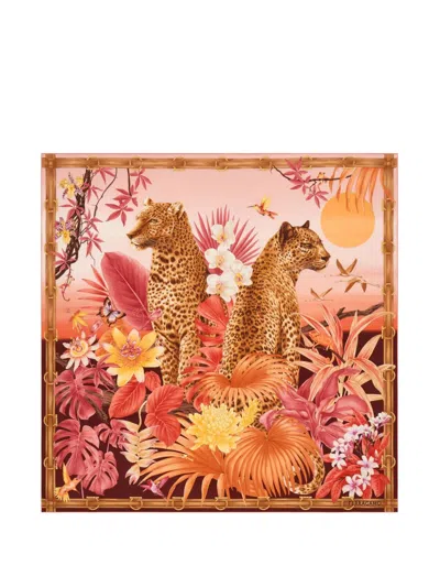 Ferragamo Felines-print Silk Scarf In Multi