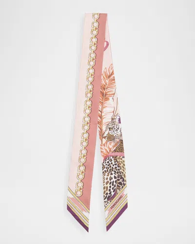 Ferragamo Felini Print Silk Mini Bandeau Scarf In Pink