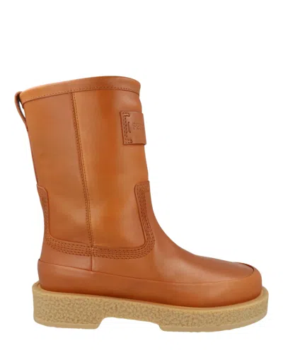 Ferragamo Ferdi Leather Boots In Yellow