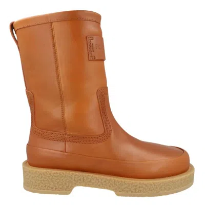 Ferragamo Ferdi Round Toe Leather Boots In Brown