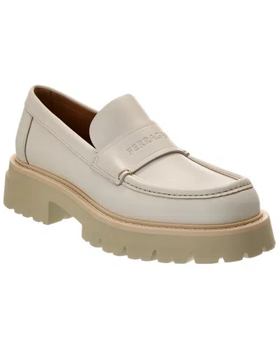 Ferragamo Fergal Leather Platform Loafer In White