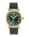 Ferragamo Allure Leather Watch With Green Sunray Dial In Gold