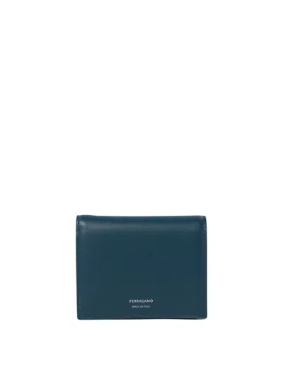 Ferragamo Leather Wallet And Card Holder In Green