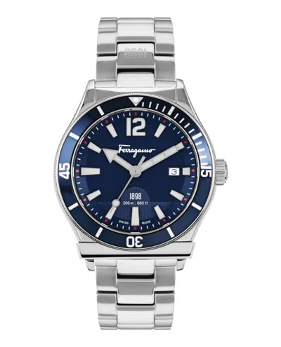 Ferragamo Men's 1898 Watch With Blue Guilloche Dial In Metallic