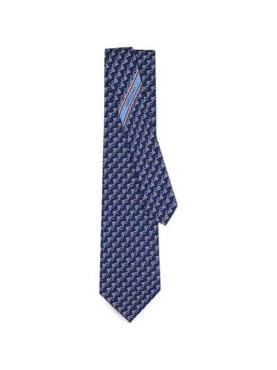 Ferragamo Mens Navy Silk Tie In Blue